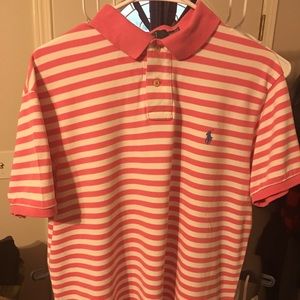 Pink and white striped polo